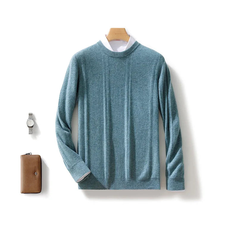 Autumn Winter 100% Merino Wool O-Neck Vertical Stripes Sweater Pullover Cashmere