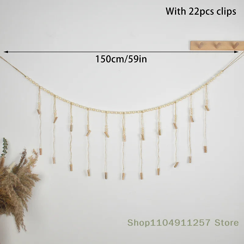 1 Pc Photo Display Wall Hanging Decor Boho Home Decoration Wooden Beads Macrame Tapestry For Wall Hanging Room Decors Aesthetic