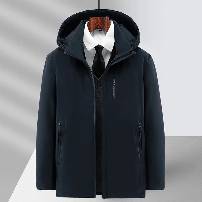 Men Fashion Hooded Windproof Hooded Thick Fleece Warm Casual Thicken Cotton Jacket Winter Parka