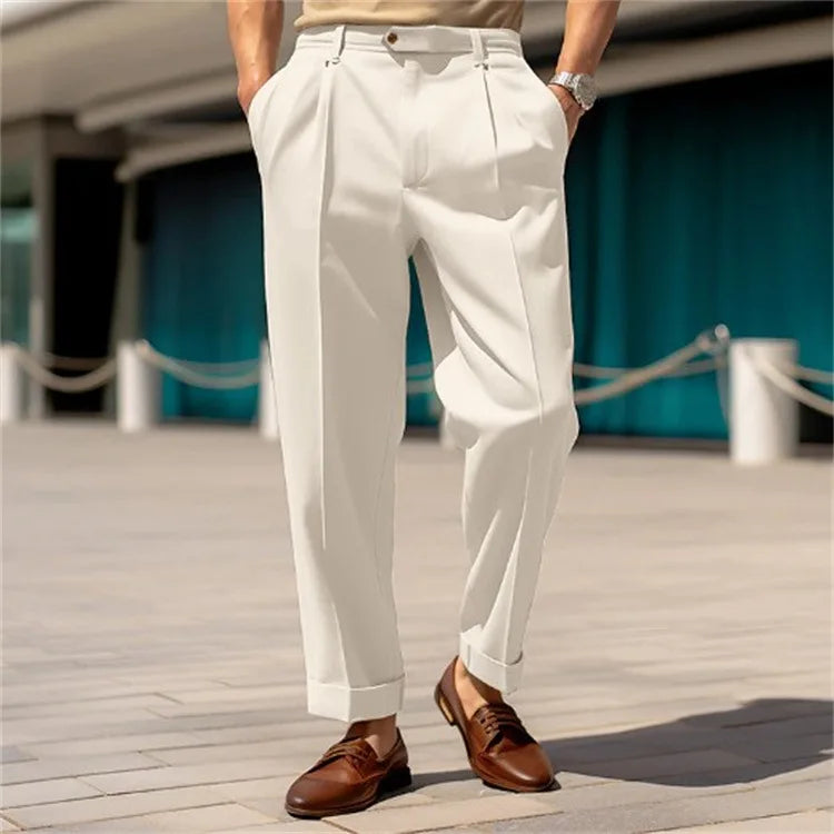 Men's Clothing Formal Mid-waist Buttoned Straight Plain Comfortable Outdoor Daily Outing Fashionable Trousers