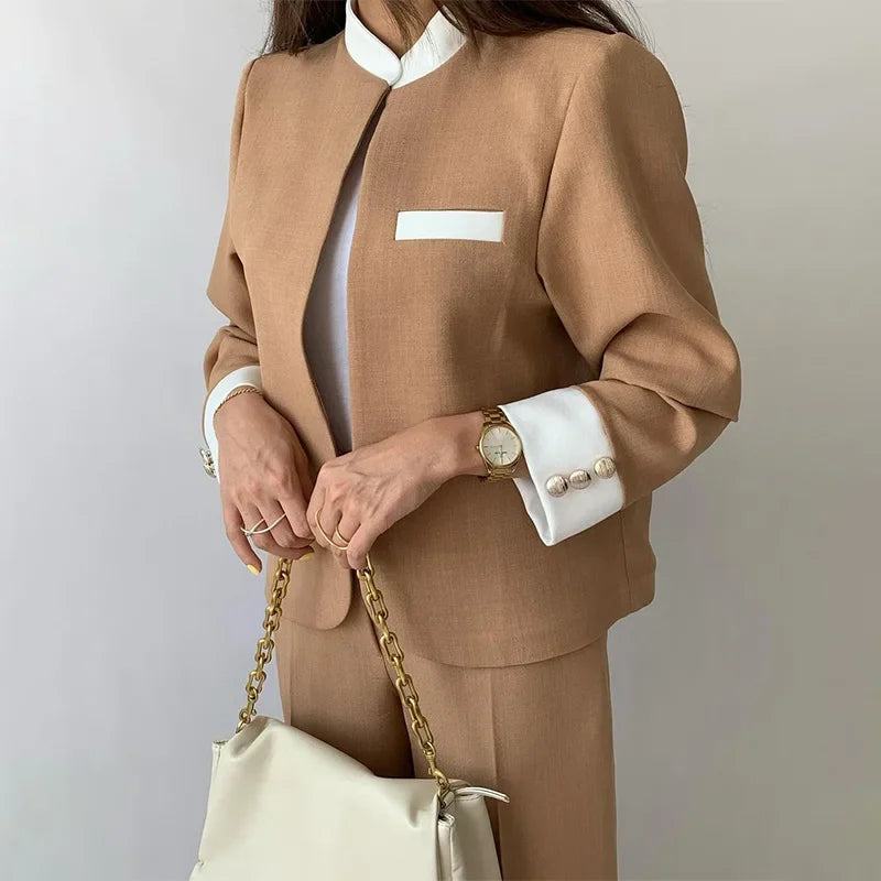 Spring Women Version Temperament Professional Set Office Lady Loose Relaxed British Style Suit Two Piece Set Woman Pants Suits