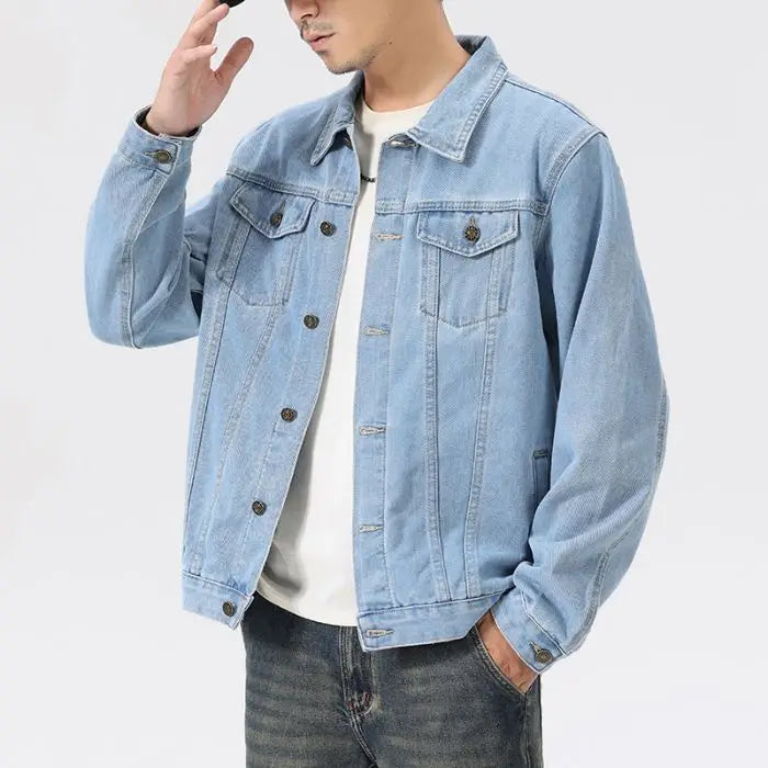 Men's Denim Jackets Autumn American Retro Washed Wear Resistant Distressed Tops Oversized Lapel Multicolor Coat