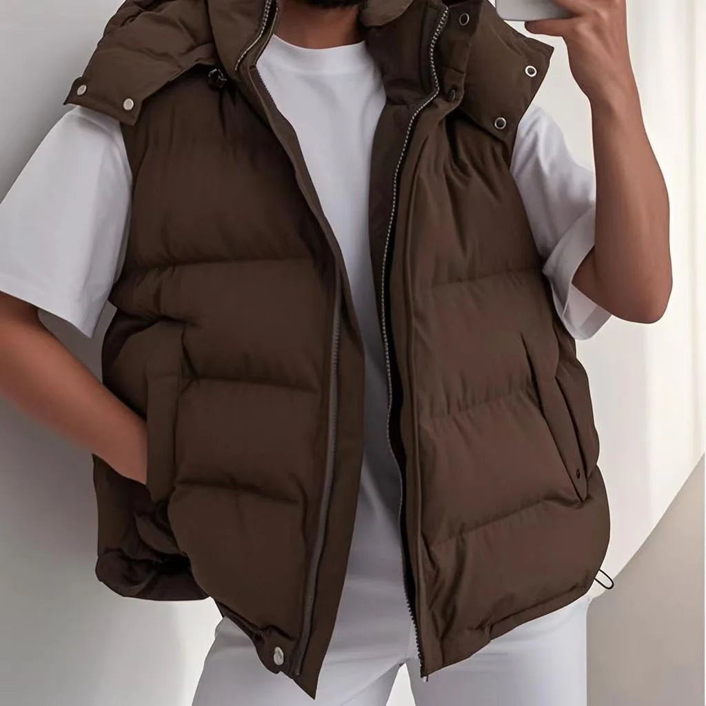 Winter Padded Vests For Woman Zipper Hooded Sleeveless Jacket and Waistcoats Fashion Warm Parkas Coat Outerwear Streetwear