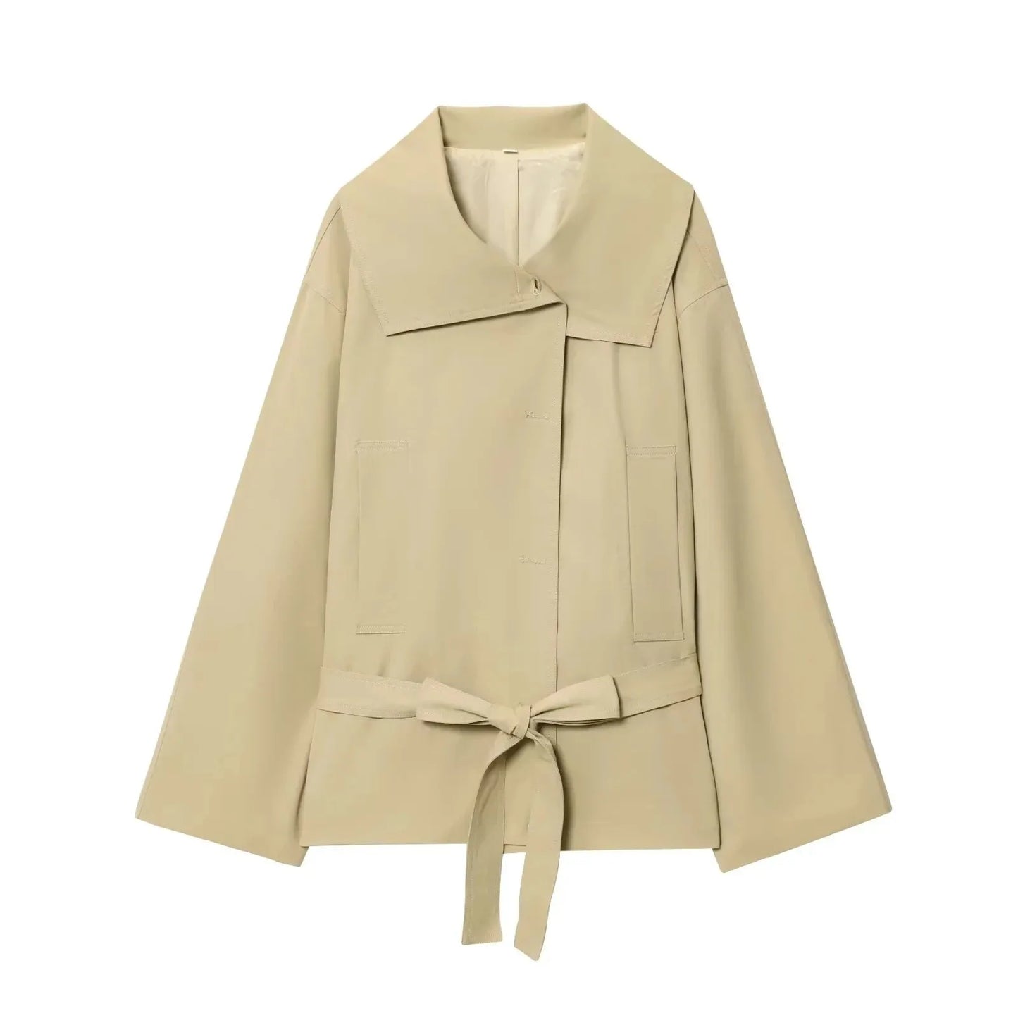 KONDALA Office Lady Khaki Suits Women Long Sleeve Sashes Button Trench Jakcets Wide Leg Button Shorts Fashion 2025 Autumn Suits