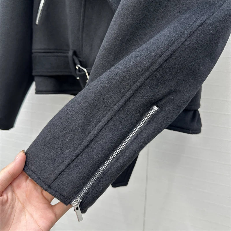 Women's jacket New autumn 2025 waist belt slim hood women's coats Wool blend woolen coat Woman winter coats quilted jacket woman