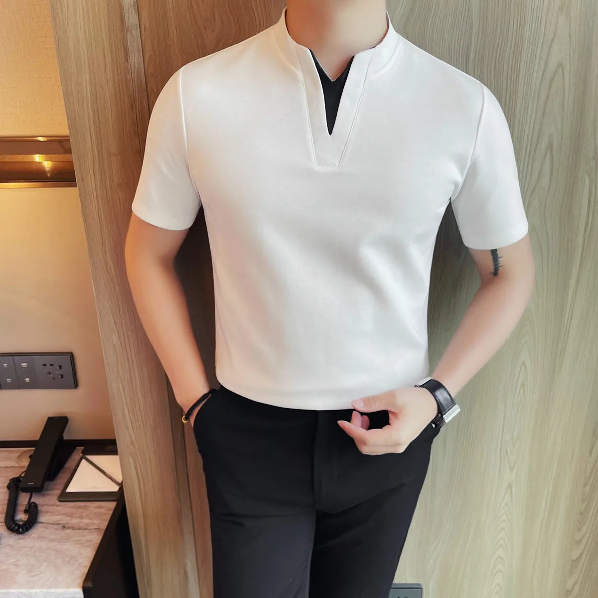 Stylish slim-fit V-neck shirt.