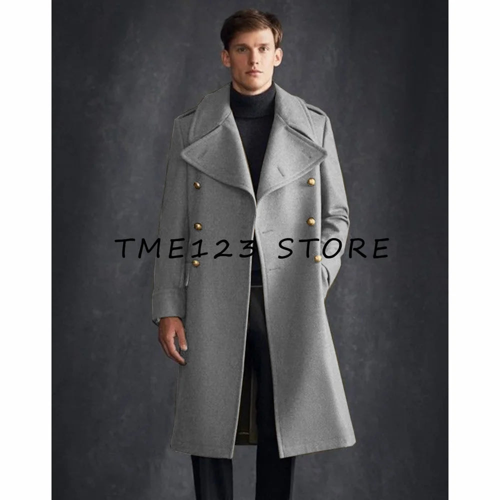 Men's Woolen Long Coat V-neck Single-breasted Business Casual Fashion Viking Cloak Winter Coats for Men to Man Jackets