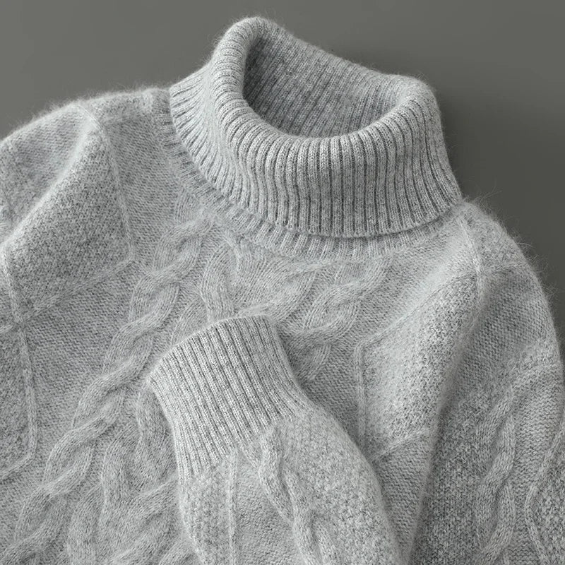 ANGEL Men Turtleneck Pullover Long Sleeve Cashmere Thick Sweater Autumn Winter 100% Mink Cashmere Knitwear Smart Casual Clothing