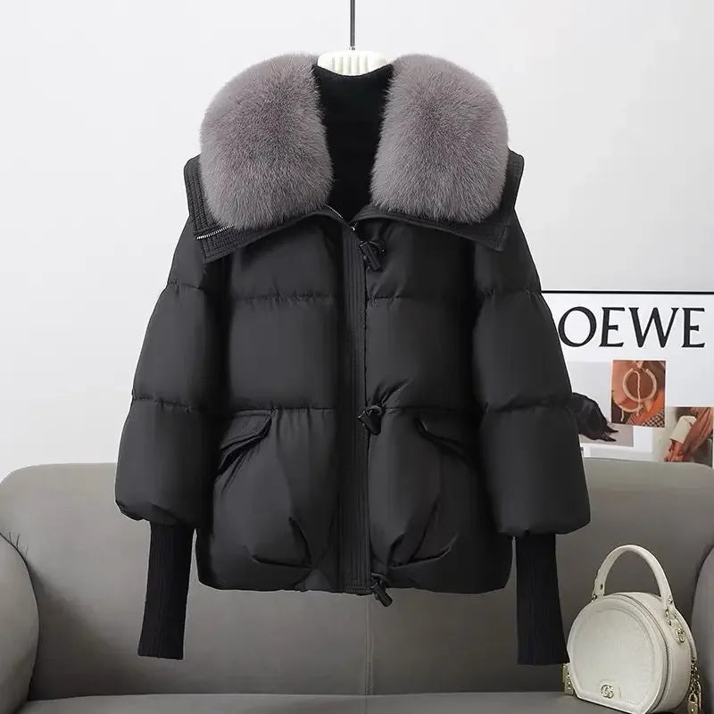 2025 Winter New Leisure Solid Color Women Jacket Parkas Fur Collar Thick Cotton Coats Clothes Casual Outerwear Female