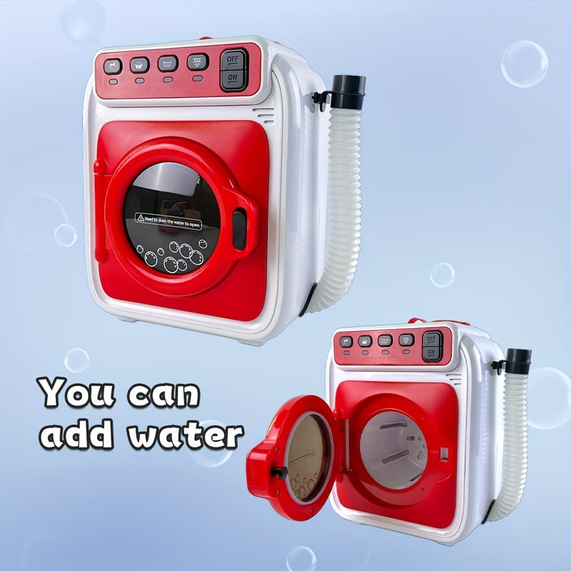 Realistic Kids' Pretend Play Laundry Set with Washing Machine, Iron, Ironing Board, Detergent Bottle, Hangers, Cloth & Storage Bin - Red, Realistic Lights & Sounds - Educational Role Play Toy for Ages 3+