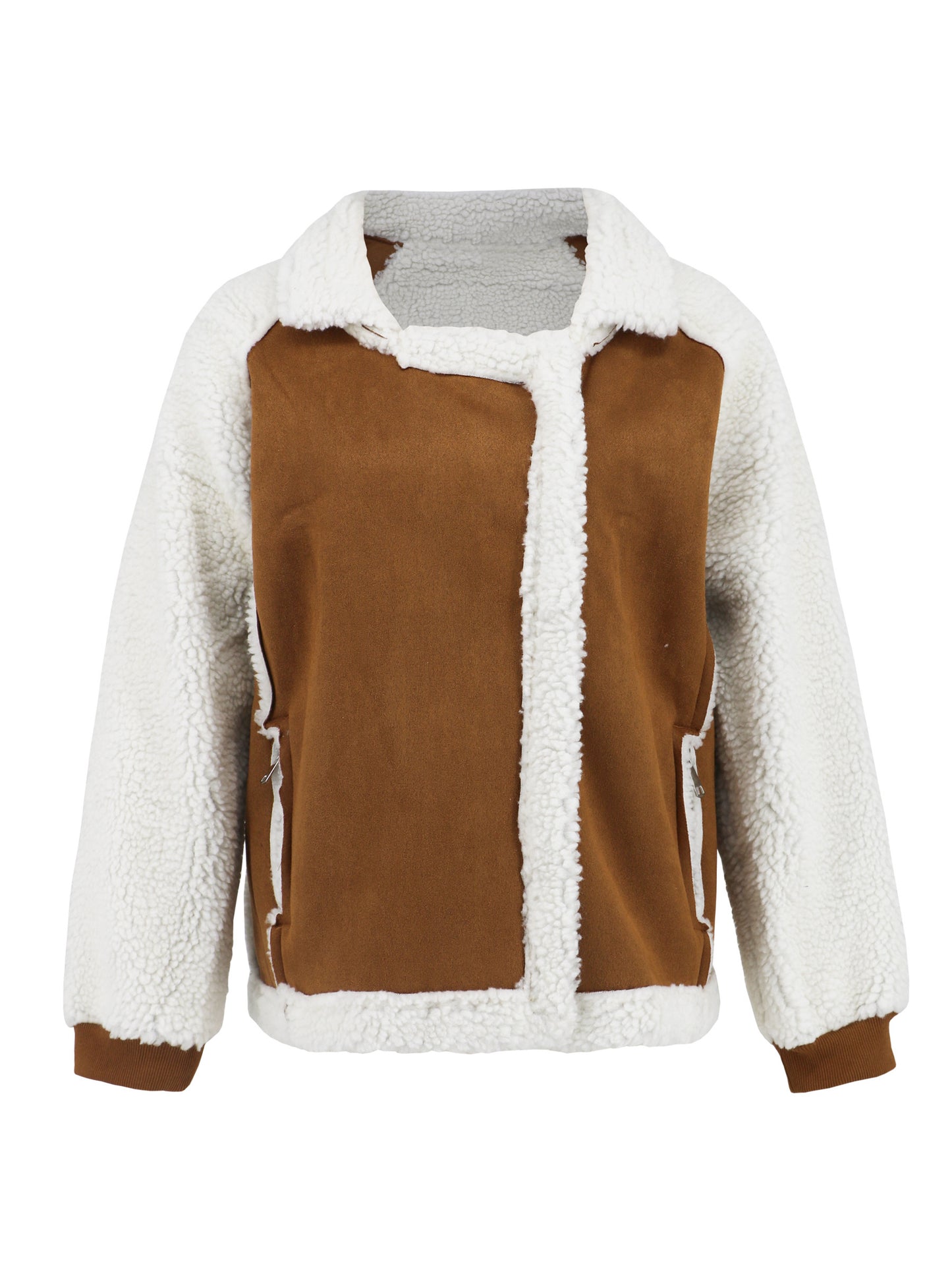 Women'S Elegant Lamb Fleece Coat - Thick Warm Winter Jacket with Large Collar & Full-Zip Closure, Loose Fit Luxury Outerwear, Belted Waist & Full-Length Zipper, Soft Fleece Lining for Fall/Winter, Casual to Formal Outfits (Br