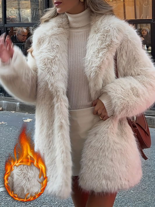 Women's French-Inspired Winter Coat with Luxurious White Trim - Elegant Oversized Jacket, Machine Washable Plush Jacket for Cold Weather, Coat of Arms Collar (No- Removal) - Versatile Outerwear for Parties, & Daily Use, Winte