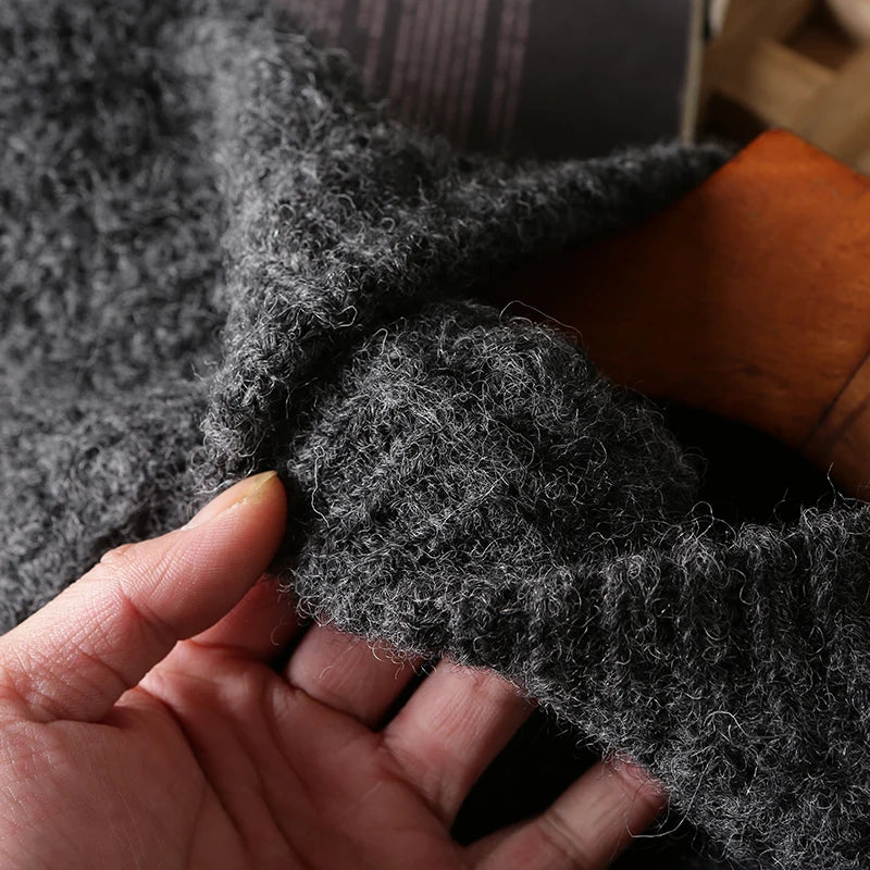 Wool Mohair Men Pullover Autumn Winter Thickening Warm Knitting Sweater Round Neck Raglan Sleeve Solid Long-Sleeve Casual Tops