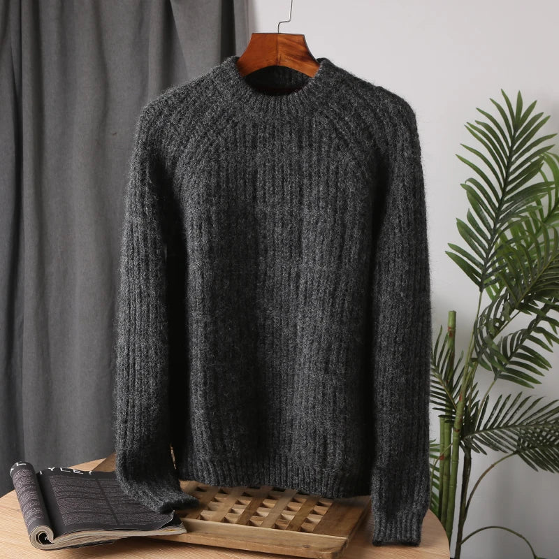 Wool Mohair Men Pullover Autumn Winter Thickening Warm Knitting Sweater Round Neck Raglan Sleeve Solid Long-Sleeve Casual Tops