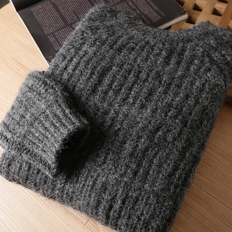 Wool Mohair Men Pullover Autumn Winter Thickening Warm Knitting Sweater Round Neck Raglan Sleeve Solid Long-Sleeve Casual Tops