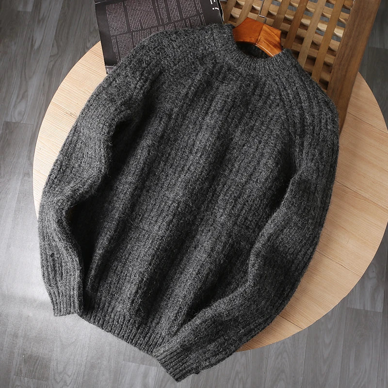 Wool Mohair Men Pullover Autumn Winter Thickening Warm Knitting Sweater Round Neck Raglan Sleeve Solid Long-Sleeve Casual Tops