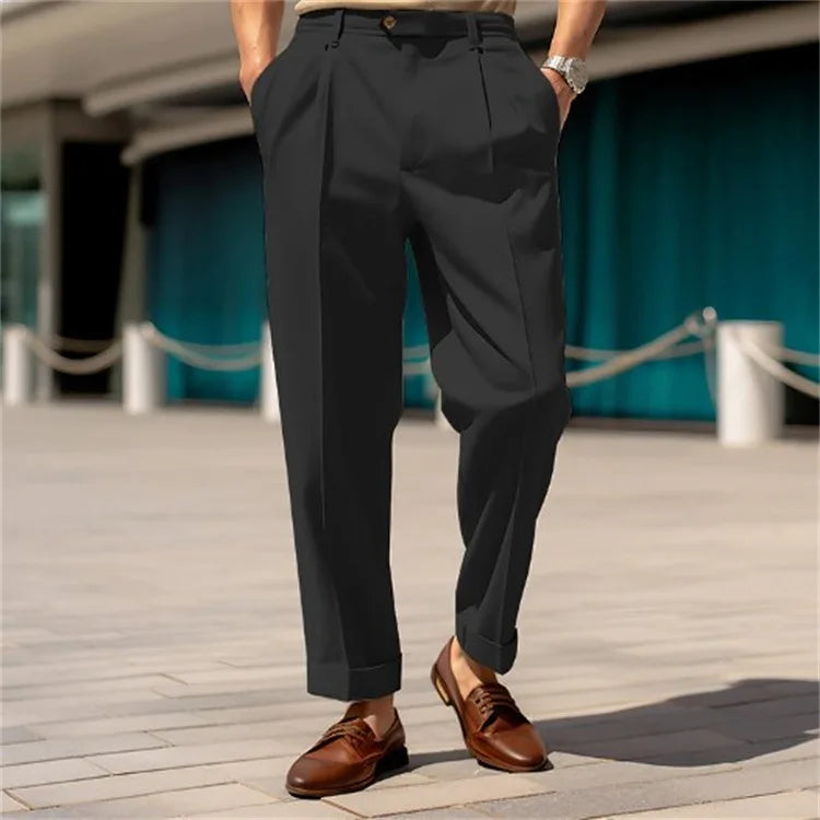Men's Clothing Formal Mid-waist Buttoned Straight Plain Comfortable Outdoor Daily Outing Fashionable Trousers