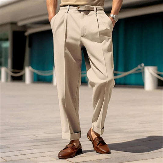Men's Clothing Formal Mid-waist Buttoned Straight Plain Comfortable Outdoor Daily Outing Fashionable Trousers