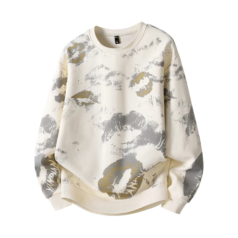 Men's Pullover Spring and Autumn Long-sleeved Fashion Printed Round Neck Sweatshirt Sports Casual Top