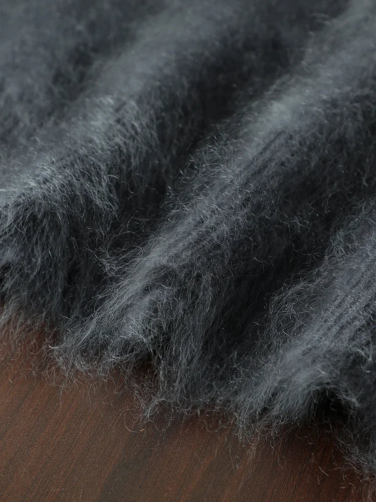 Men's 100% Plush Cashmere Sweaters O-neck Basic Pullovers Long Fluff Pure Brushing Cashmere Jumpers 2024 New Autumn Winter