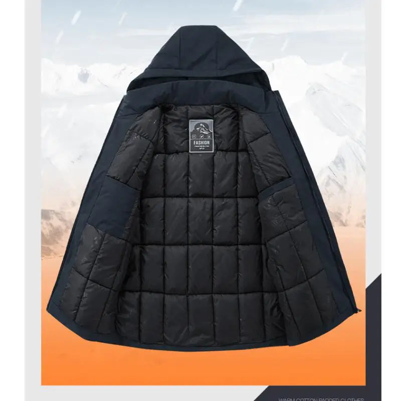 Men Fashion Hooded Windproof Hooded Thick Fleece Warm Casual Thicken Cotton Jacket Winter Parka
