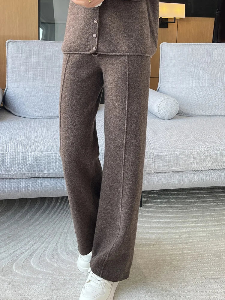 ANGEL 100% Merino Wool Women's Mid Seam Pants Autumn Winter Casual Soft Warm Cashmere Knitted Trousers New Fashion Cosy Pants