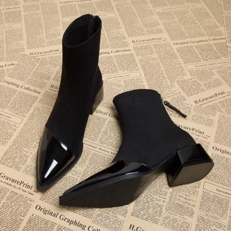 Fashion Short Boots Women 2025 Autumn New Professional French Sexy Pointed Toe Daily Versatile Thick Heel Short Boots Trend