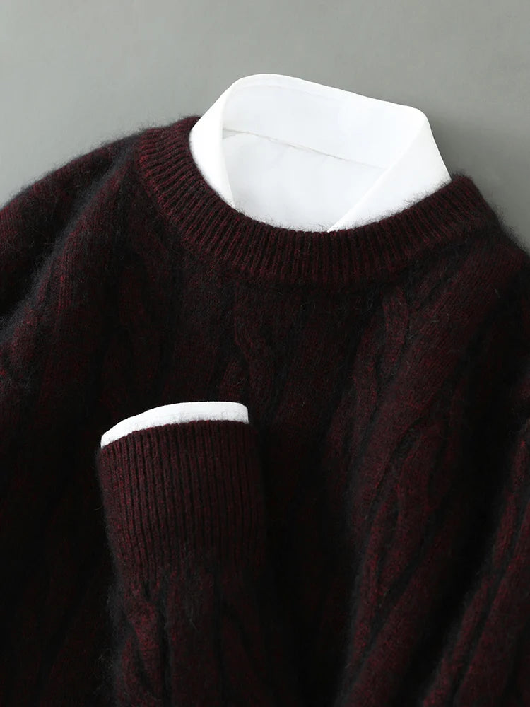 Autumn Winter 100% Mink Cashmere Cable Knit Smart Casual Pullover Cashmere Knitwear High Quality Top