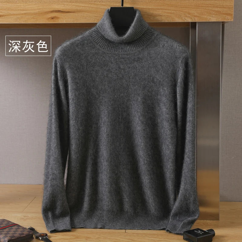 Men's Turtleneck 100% Mink Cashmere Sweater Men 2025 Autumn and Winter Loose Knitted Sweater Keep Warm Top Men Jumper