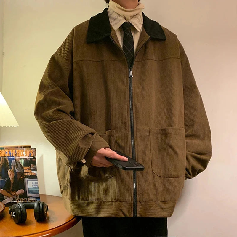 American Style Vintage 2025 Men Bomber Jacket Windbreakers Zipper Coats Autumn Loose Cargo Outwear