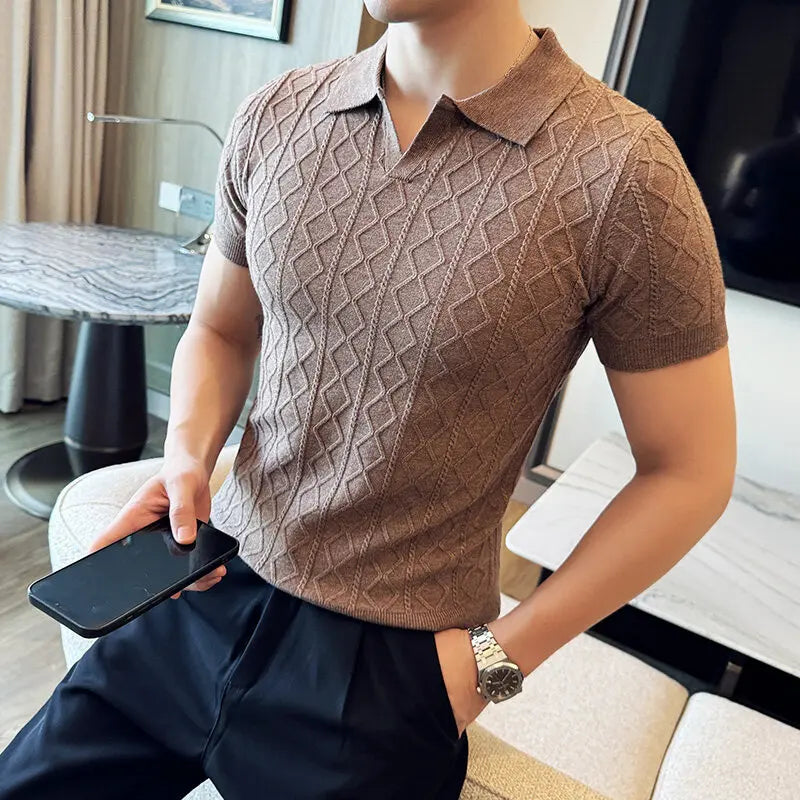 Spring Summer New Men's Polo Collar Slim Fit