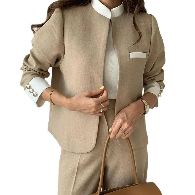 Spring Women Version Temperament Professional Set Office Lady Loose Relaxed British Style Suit Two Piece Set Woman Pants Suits