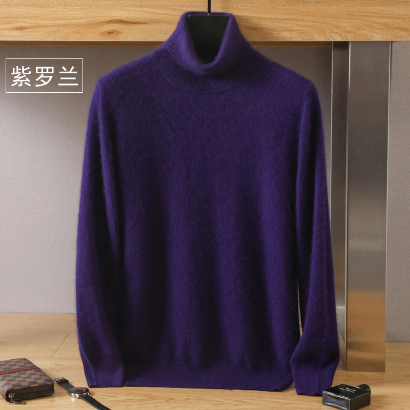 Men's Turtleneck 100% Mink Cashmere Sweater Men 2025 Autumn and Winter Loose Knitted Sweater Keep Warm Top Men Jumper