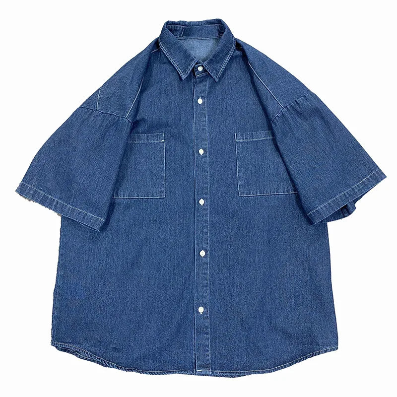 New 5-point Short Sleeved Denim Men's Shirt