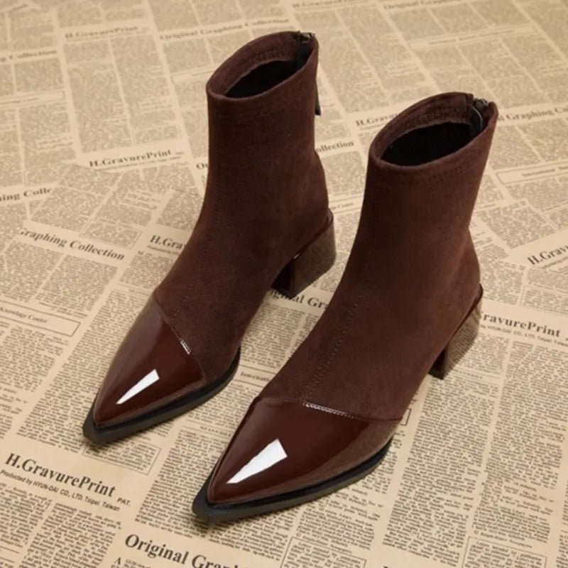 Fashion Short Boots Women 2025 Autumn New Professional French Sexy Pointed Toe Daily Versatile Thick Heel Short Boots Trend