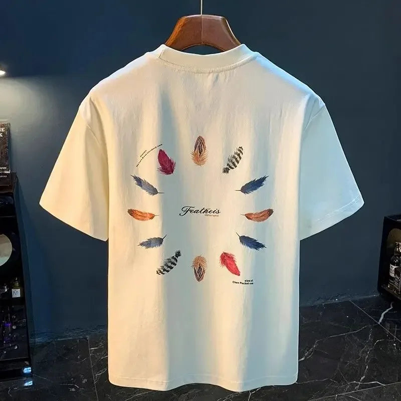 Baggy Men's 100℅ Cotton T-shirt O Neck Print Male Tees Shirts Clothing Casual