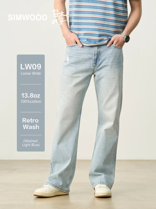SIMWOOD High Standard 2025  Jeans Men Fashion Ripped Plus Size Denim Trousers