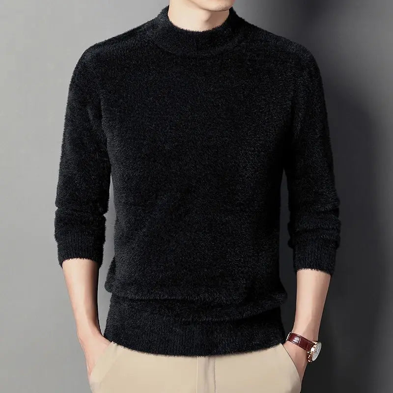 Sweater Pullovers Thickened Half High Neck Solid Male Clothes Business Casual Autumn Winter Sweaters