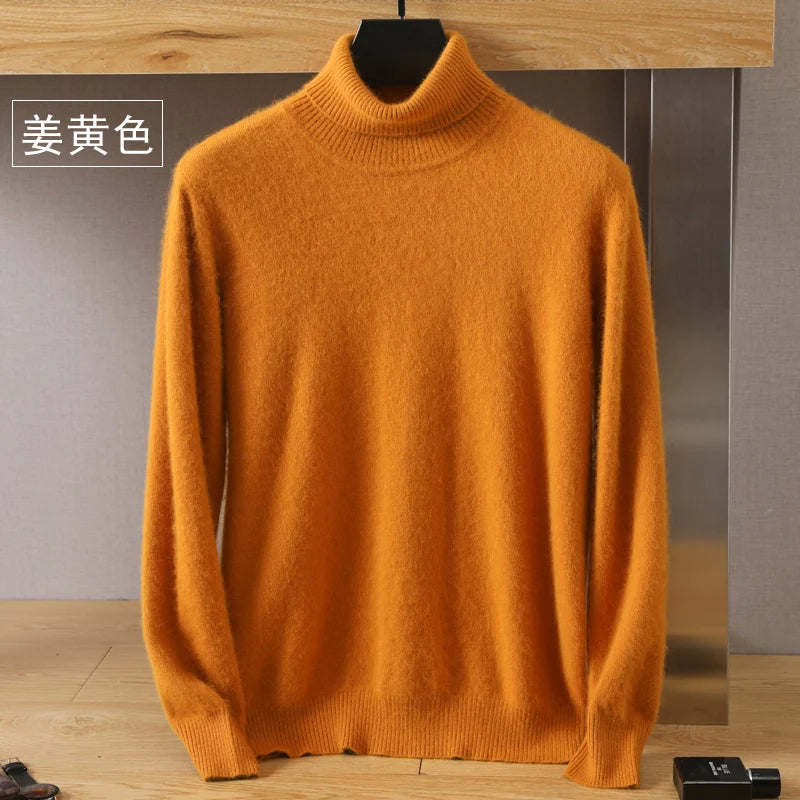 Men's Turtleneck 100% Mink Cashmere Sweater Men 2025 Autumn and Winter Loose Knitted Sweater Keep Warm Top Men Jumper