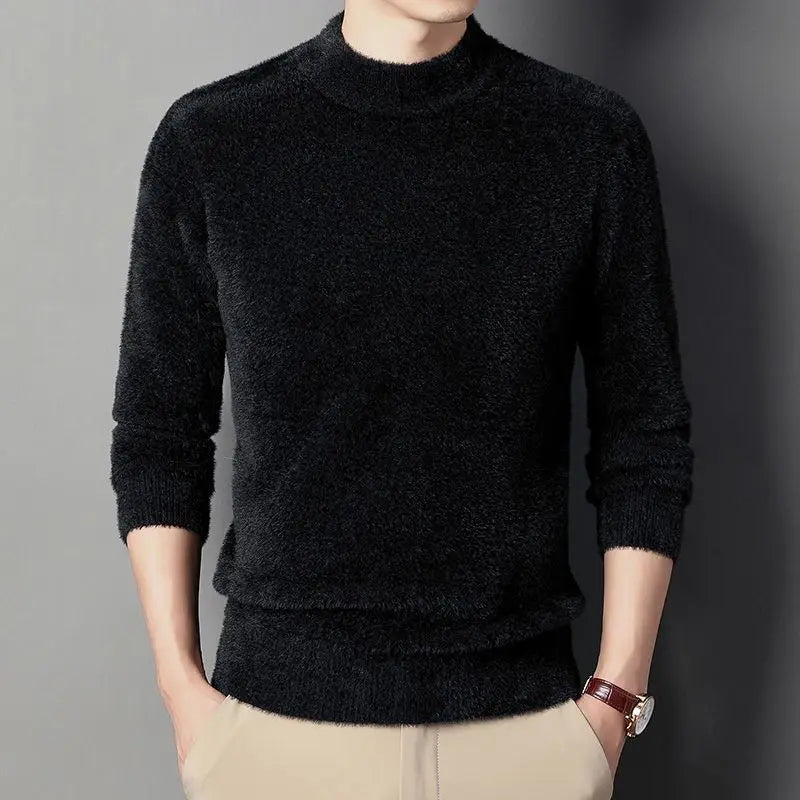 Sweater Pullovers Thickened Half High Neck Solid Male Clothes Business Casual Autumn Winter Sweaters