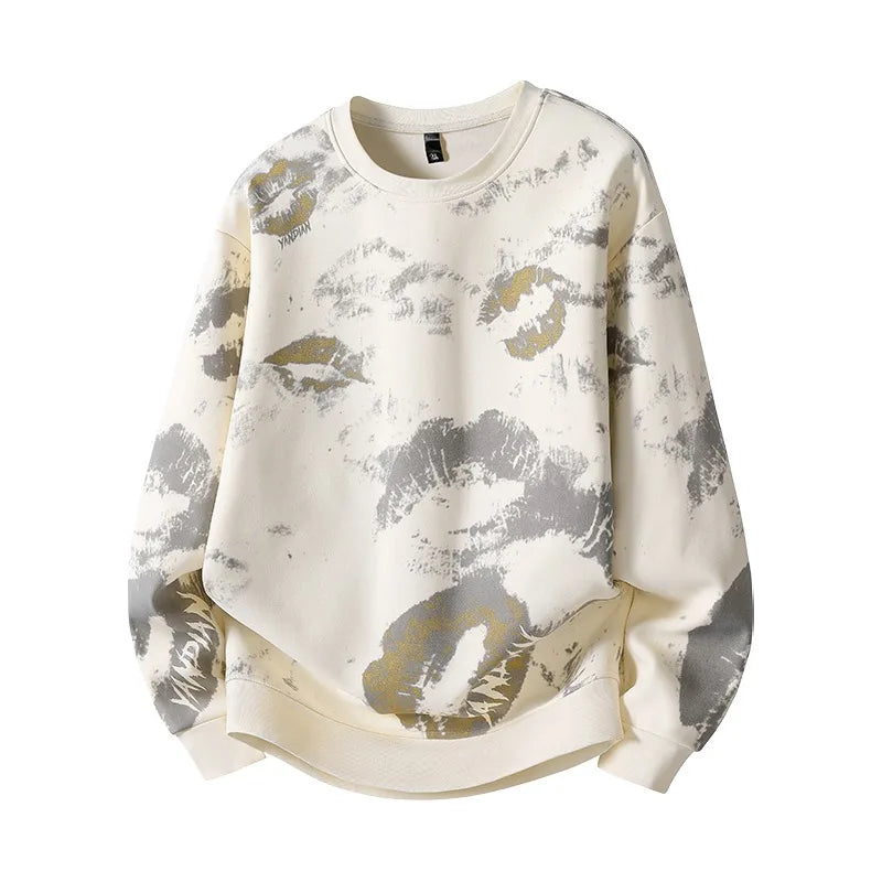 Men's Pullover Spring and Autumn Long-sleeved Fashion Printed Round Neck Sweatshirt Sports Casual Top