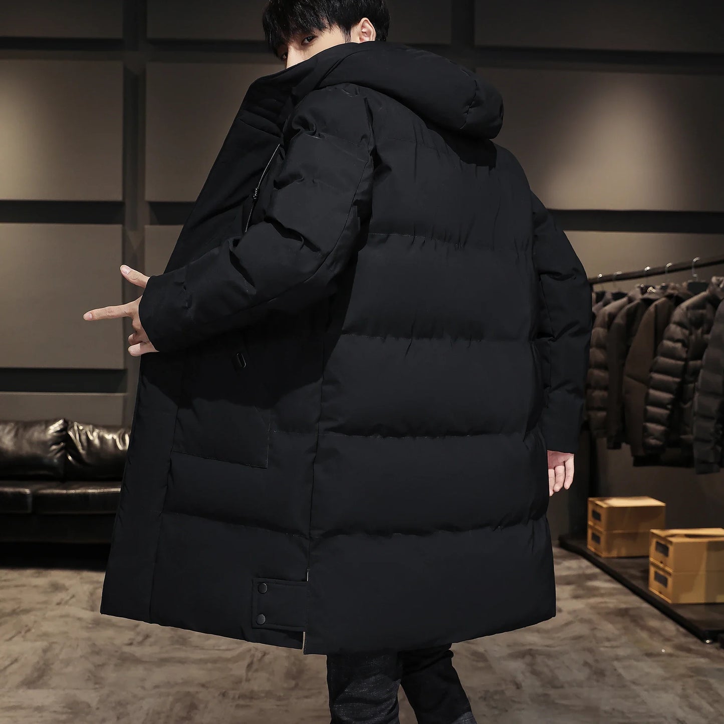 Men's High Quality Hooded Jacket Black Fashion Winter Jacket Men Brand Clothing New New Parka Men Thick Warm Long Coats