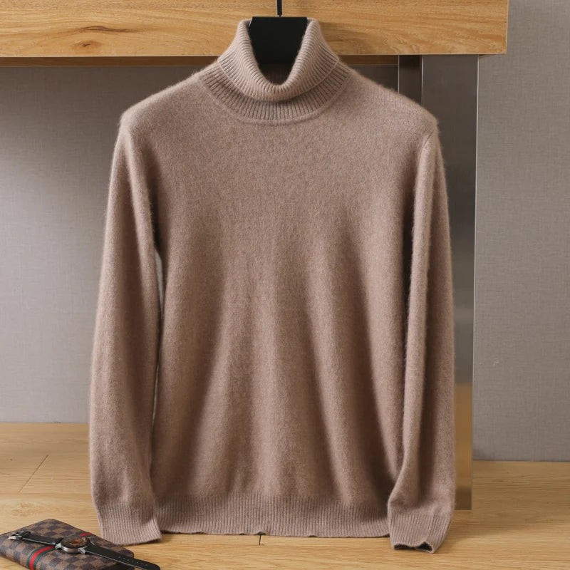 Men's Turtleneck 100% Mink Cashmere Sweater Men 2025 Autumn and Winter Loose Knitted Sweater Keep Warm Top Men Jumper