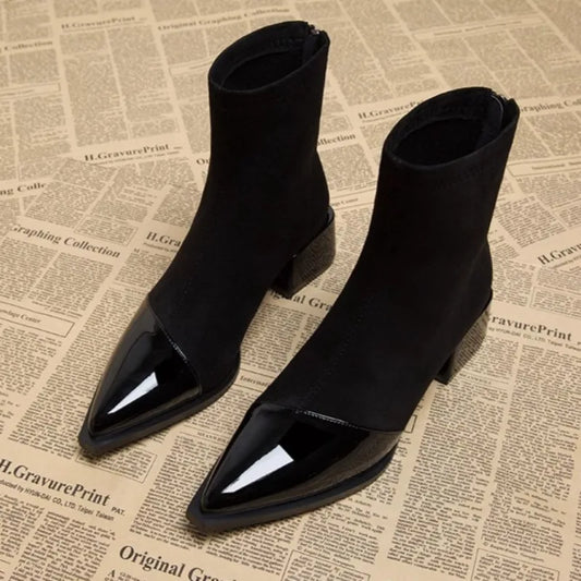 Fashion Short Boots Women 2025 Autumn New Professional French Sexy Pointed Toe Daily Versatile Thick Heel Short Boots Trend