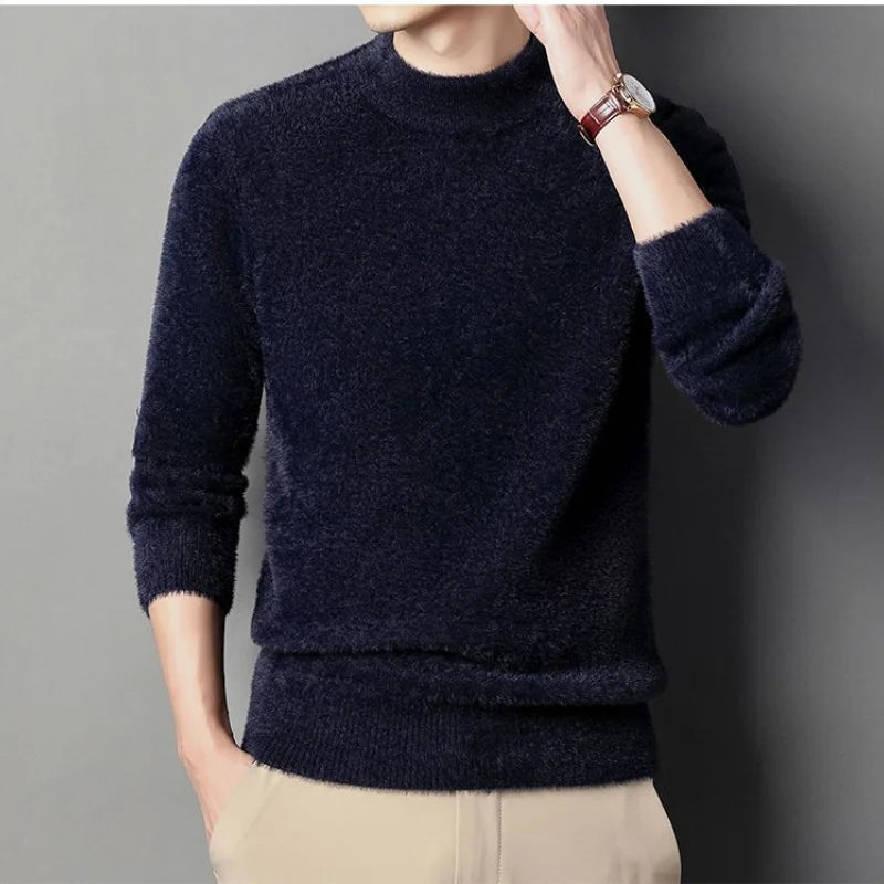 Sweater Pullovers Thickened Half High Neck Solid Male Clothes Business Casual Autumn Winter Sweaters