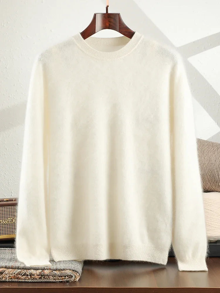 Men's 100% Plush Cashmere Sweaters O-neck Basic Pullovers Long Fluff Pure Brushing Cashmere Jumpers 2024 New Autumn Winter