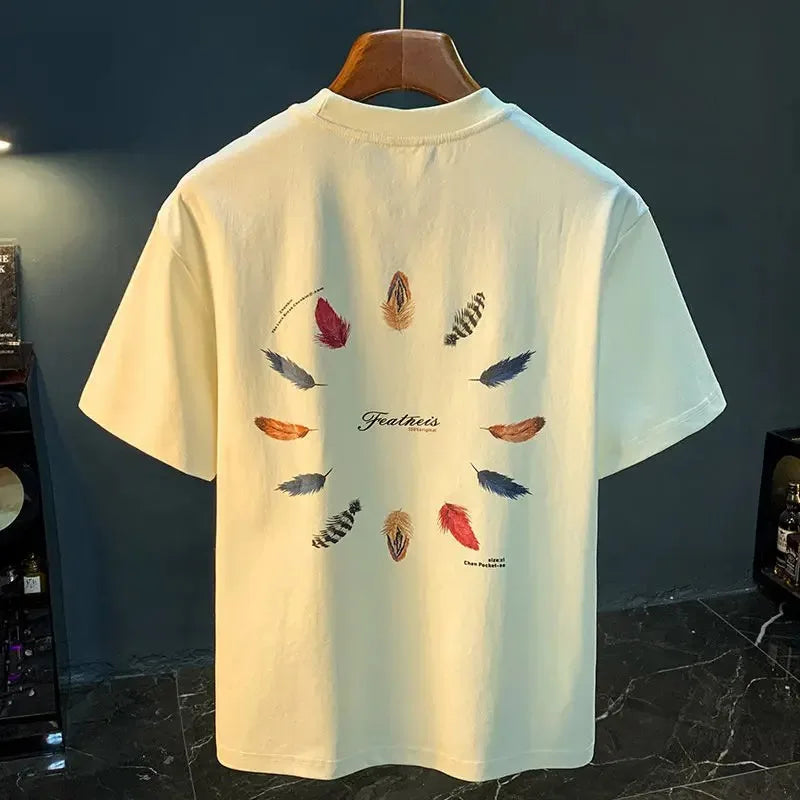 Baggy Men's 100℅ Cotton T-shirt O Neck Print Male Tees Shirts Clothing Casual