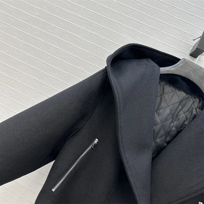 Women's jacket New autumn 2025 waist belt slim hood women's coats Wool blend woolen coat Woman winter coats quilted jacket woman