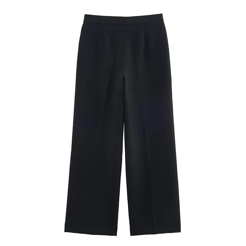 Women's Suit Pants Two-Piece Set Buckle Decoration Long Sleeve Blazer Coat + Straight-Leg Pants 2 Pieces Sets Chic Woman Outfits