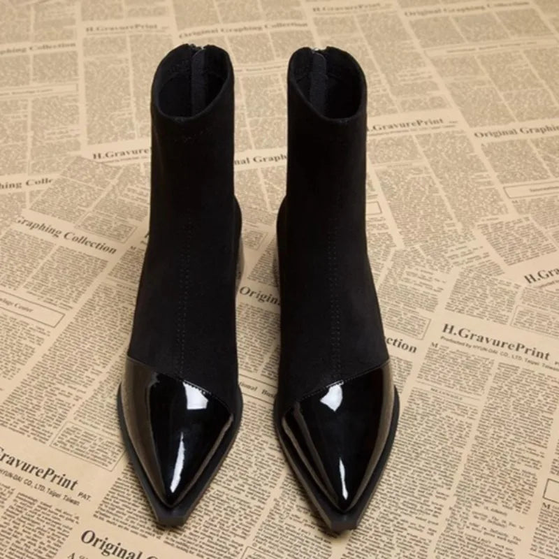 Fashion Short Boots Women 2025 Autumn New Professional French Sexy Pointed Toe Daily Versatile Thick Heel Short Boots Trend